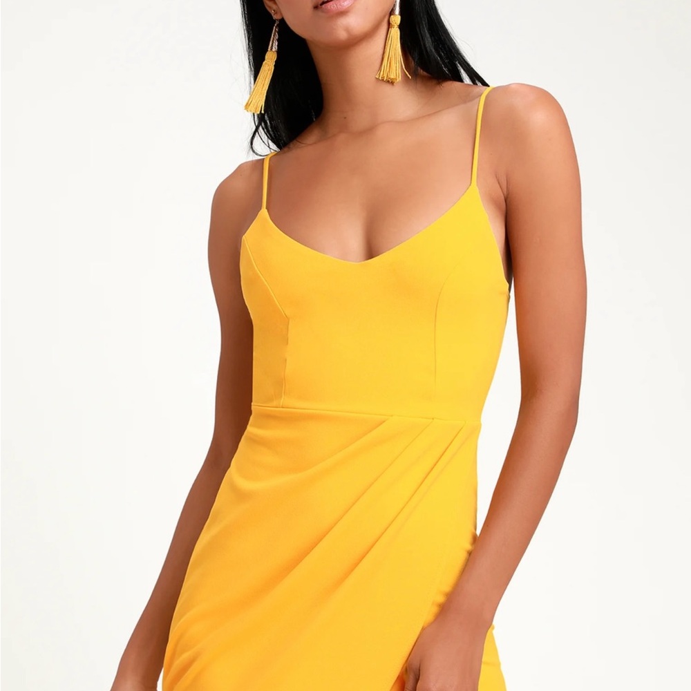 Lulu's Yellow Spaghetti Strap Sundress Midi